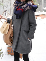 New Grey Pockets Buttons Slit Turndown Collar Long Sleeve Wool Coat