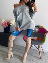 New Grey Pockets Irregular Round Neck Long Sleeve Casual T-Shirt
