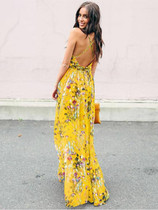 Bohemia Floral V Neck Backless Maxi Dress