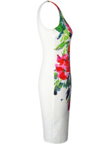 Casual Round Neck Slit Bodycon Dress In Floral Printed