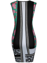 Charming Sleeveless Round Neck Floral Printed Bodycon Dress