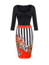 Casual Sweet Heart Striped Floral Printed Bodycon Dress