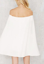 White Plain Bandeau Boat Neck Off Shoulder Cloak Bodycon Mini Dress