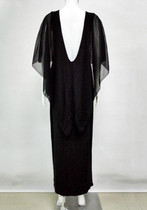 Black Draped Round Neck V-Back Cloak Prom Evening Party Maxi Dress