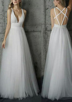 White Patchwork Grenadine Draped Backless Deep V-neck Banquet Bridesmaid Elegant Party Maxi Dress