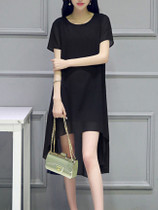 Casual High-Low Hollow Out Plain Chiffon Round Neck Maxi Dress