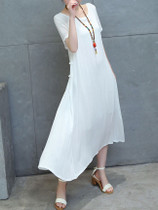 Casual Round Neck Decorative Button Plain Loose Swing Maxi Dress