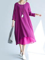 Casual Round Neck Patchwork Plain Loose Maxi Dress