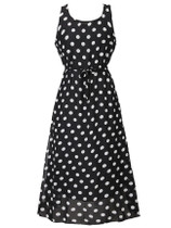 Casual Round Neck Polka Dot Chiffon Maxi Dress