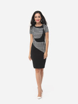 Casual Patchwork Plaid Elegant Round Neck Bodycon Dress