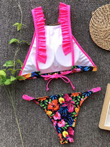 Floral Printed Falbala Bikinis Swimwear