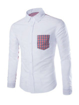 Casual Color Block Plaid Turn Down Collar Men Shirt