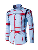 Casual Collar Color Block Plaid Men Shirt
