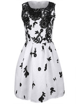 Casual Round Neck Printed Jacquard Skater Dress