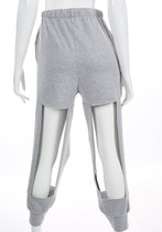 Grey Patchwork Cut Out Pockets Drawstring Waist High Waisted Long Pants