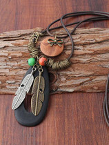 Vintage Woodiness Paraffined Rope Feather Necklaces Accessories