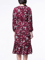 Casual Floral Printed V-Neck Ruffled Hem Chiffon Midi Skater Dress