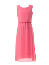 Casual Round Neck Plain Chiffon Maxi Dress