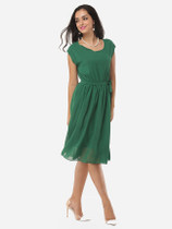 Casual Plain Bowknot Chic Round Neck Skater-dress