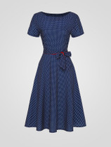 Casual Polka Dot Bowknot Exquisite Round Neck Skater Dress