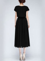 Casual Round Neck Bowknot Plain Chiffon Swing Charming Maxi Dress