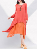 Casual Round Neck Asymmetric Hem Swing Loose Maxi Dress