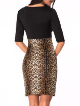 Casual Round Neck Zips Leopard Patchwork Bodycon Dress