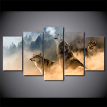 HD Printed 5 Piece Canvas Art Howling Wolf in Clouds Painting Modular Wall Pictures for Living Room Free Shipping NY-7171B