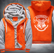 Hogwarts Printing Pattern Thicken Fleece Zipper Orange Grey Hoodies Jacket