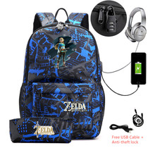 The Legend of Zelda USB Anti-theft lock Backpacks with pen bag