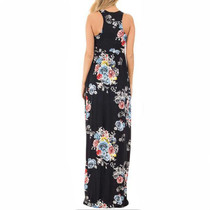 Boho Floral Printed Sundress O-neck Summer Sexy Pleated Maxi Dress Casual Beachwear Femininos Vestidos Plus Size LX328
