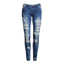 Ladies Cotton Denim Pants Stretch Womens Bleach Ripped Skinny Jeans Denim Jeans For Female