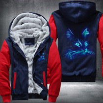 Cat Printing Pattern Thicken Fleece Zipper Red Hoodies Jacket