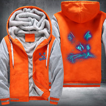 Cat Printing Pattern Thicken Fleece Zipper Orange Grey Hoodies Jacket