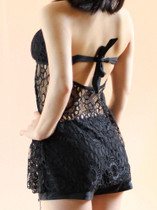 Solid color openwork mesh sexy split skirt swimsuit bikini