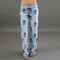 New Pants Women Lady Causal Daily High Waist  Skull Print Wide Calf Length Long Leg Pants