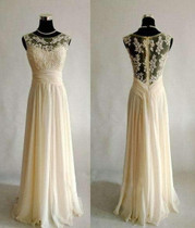Scoop Neck Sleeveless Chiffon Bridesmaid Dresses Cheap Prom Dresses With Lace