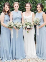 Simple Scoop Neck Sleeveless Long Cheap Bridesmaid Dresses