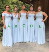 Cheap Blue V Neck Sleeveless A Line Ruffles Chiffon Bridesmaid Dresses