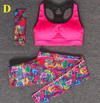 Women Yoga Fitness Sports Sets Gym Workout Sportswear 3pcs/Set Tracksuits Headband+Bra+Printed Yoga