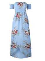 Boho style long dress women Off shoulder beach summer dresses Floral print Vintage chiffon white
