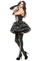 BFJFY Women's Skeleton Bones Costume Halloween Party Strapless Fancy Dress Outfit