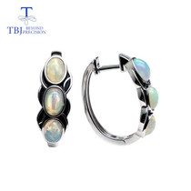 TBJ,vintage style clasp earring natural Ethiopia colorful opal gemstone 925 sterling silver jewelry  for women daily wear gift