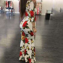 Maternity Deep V-Neck Printed Maxi Dress