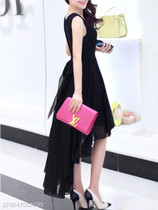 Round Neck Plain High-Low Maxi Dress