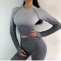 Gym's women seamless long-sleeve Crop Top High Stretchy Tumb Hole Workout Shirts Fitness Sports Shirt Sexy Gym Clothes Yoga top