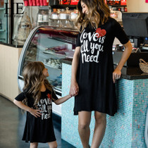 HE Hello Enjoy Mother Daughter Dresses Family Matching Clothes Print Letter Dress Mommy And Me Outfits Girls Sundress Clothes