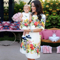 MVUPP mom and daughter dresses family matching outfits floral print clothes for mommy me mother baby girl evening dress look
