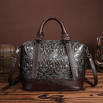 Women's Genuine Leather Embossed Vintage Trend Crossbody Messenger Shoulder Women's Bag
