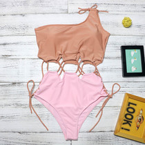 Patchwork One Shoulder Monokini Beach Wear